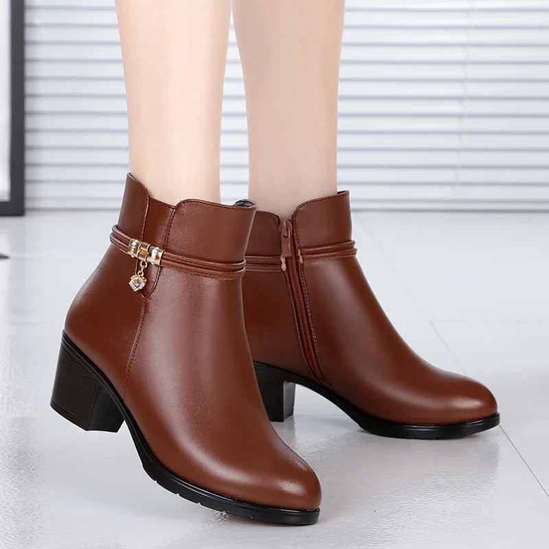 Mall - Ladies Genuine Leather Fur Lined Ankle Boot