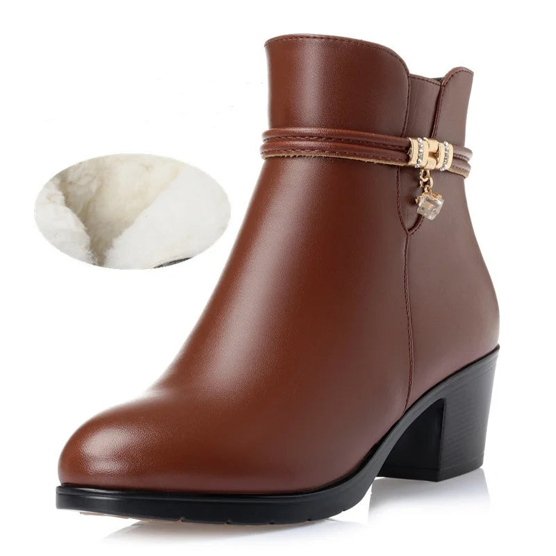 Mall - Ladies Genuine Leather Fur Lined Ankle Boot