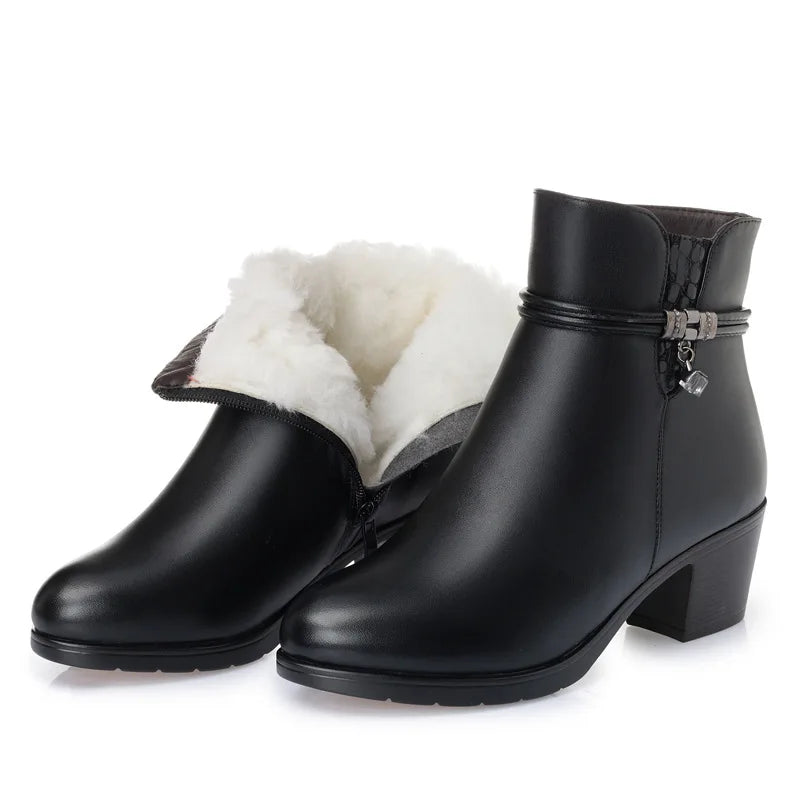 Mall - Ladies Genuine Leather Fur Lined Ankle Boot