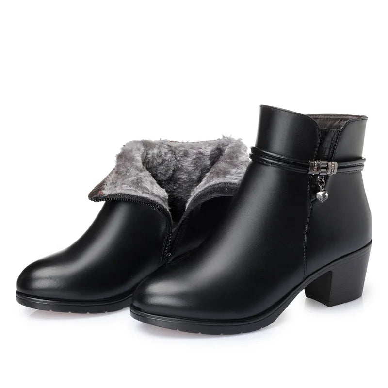 Mall - Ladies Genuine Leather Fur Lined Ankle Boot