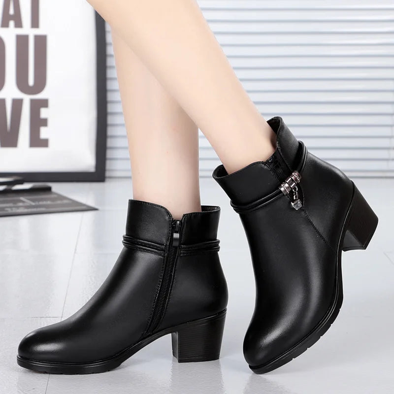 Mall - Ladies Genuine Leather Fur Lined Ankle Boot
