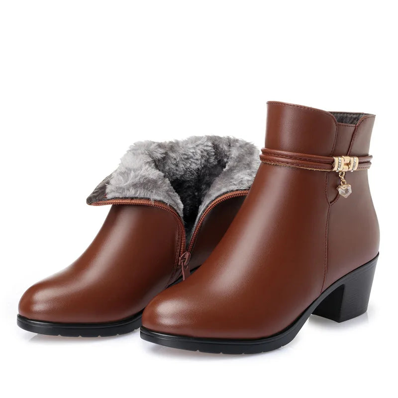 Mall - Ladies Genuine Leather Fur Lined Ankle Boot